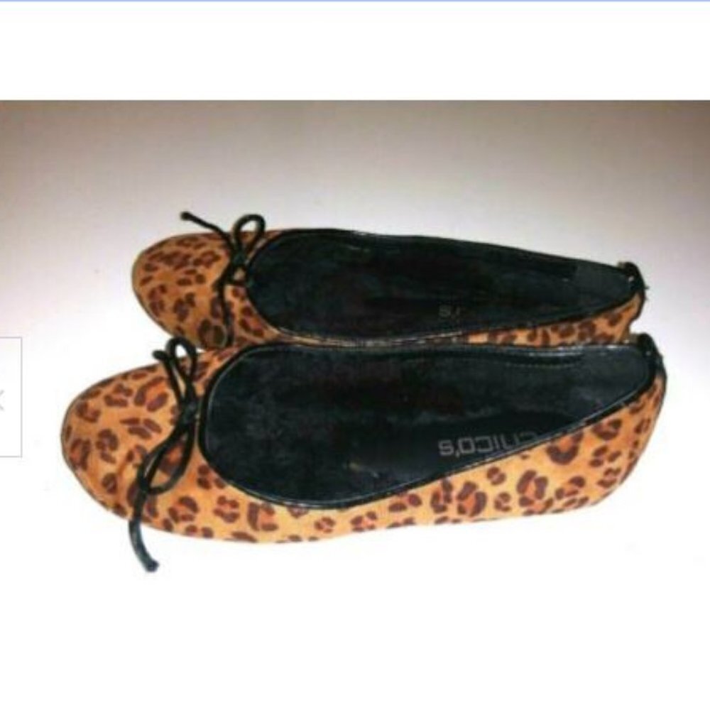 Chico's ballet flats Leopard print faux fur lined size 6 animal print soft